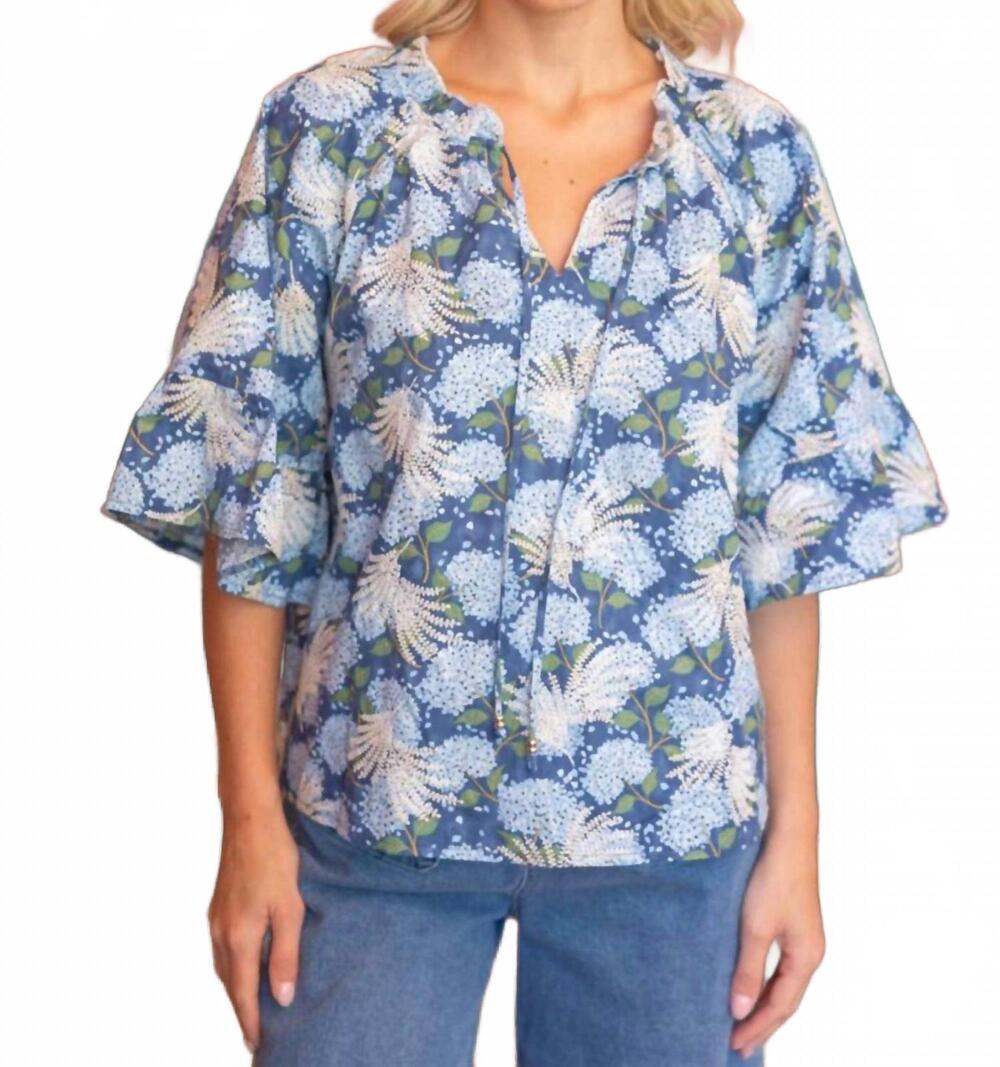 NEW VOY embroidered floral spaghetti tie top in blue